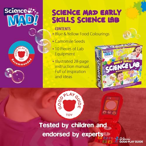Science Mad SM65 Early Skills Science Lab with apparatus and materials for kids 4+, featuring 10 fun science experiments for young learners.