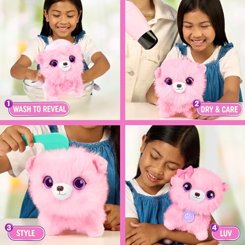 ScruffaLuvs Pet Scruffs Pink - Mystery Plush Toy, 7.5" Tall - Wash to Reveal 1 of 3 Rescue Pets: Puppy, Bunny, or Kitty - Includes 8.7" Deluxe Pet Carrier