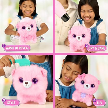 ScruffaLuvs Pet Scruffs Pink - Mystery Plush Toy, 7.5" Tall - Wash to Reveal 1 of 3 Rescue Pets: Puppy, Bunny, or Kitty - Includes 8.7" Deluxe Pet Carrier
