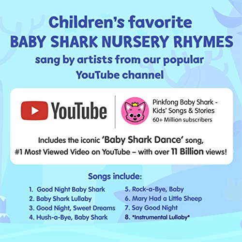 Pinkfong Baby Shark bedtime songs sound book with 10 buttons, featuring colorful illustrations and interactive lullabies for toddlers.