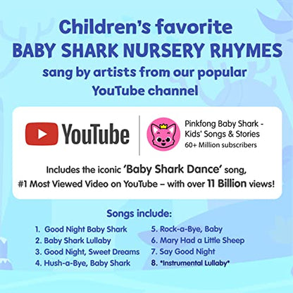 Pinkfong Baby Shark bedtime songs sound book with 10 buttons, featuring colorful illustrations and interactive lullabies for toddlers.