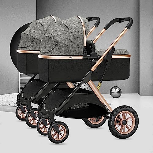 YCKEGEW Double Seat Twin Baby Stroller Luxury Carriage Tandem Pram Side By Side,Detachable Pushchair From Birth to 15 Kg,Infant Twins Stroller Can Sit Lie (Color : Gray)