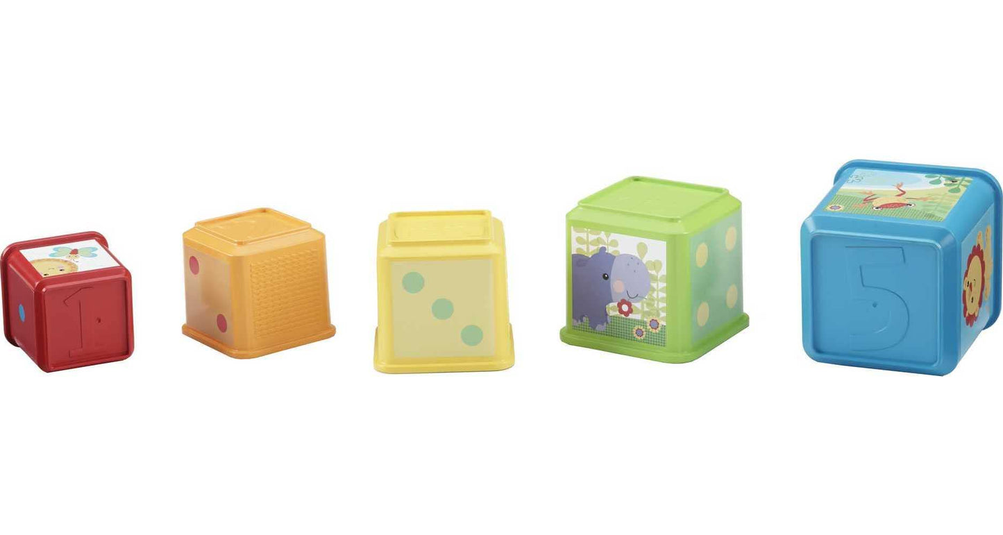Fisher-Price Stack & Explore Blocks, Set of 5, Baby Stacking and Nesting Toys, for Infants Ages 6 Months and up, CDC52