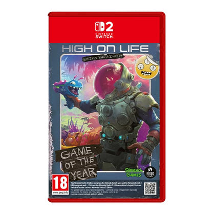 Close-up of the High on Life Switch 2 Edition game case for Nintendo Switch by Clear River Games.