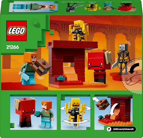 LEGO Minecraft The Nether Lava Battle - Interactive Toy with an Alex Figure, plus Mobs incl. a Skeleton, Blaze and a Strider - Gaming Gift for 6+ Year Old Boys & Girls - 21266