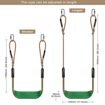 BeneLabel Kids swing seat made of hard plastic with adjustable rope, suitable for indoor or outdoor use, green water ripple design.