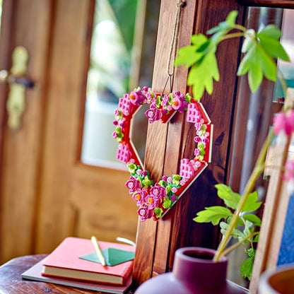 LEGO Heart Ornament Toy featuring colorful flowers, leaves, and hearts in a display model for kids' arts and crafts.