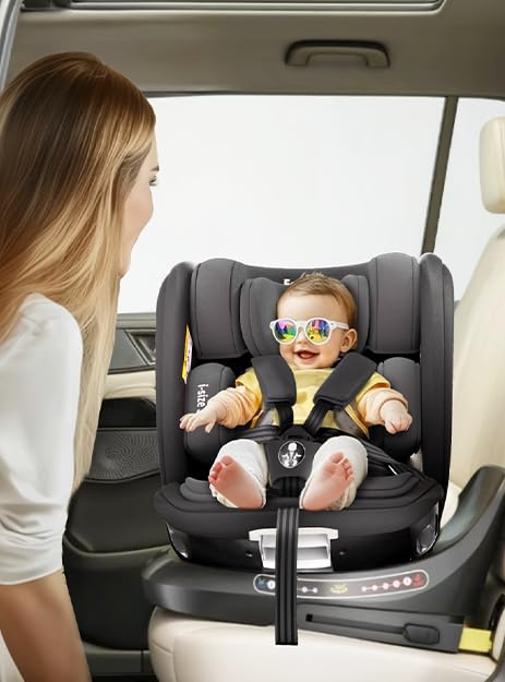 Feakaou 360 Car Seat with ISOFIX - for Newborn to 12 Years Children, i-Size (ECE R129/E4) Rotating Swivel Baby Car Seat,Group 0+1/2/3 (40-150cm),Rear Facing for Longer from Birth to 4 Years.Black.