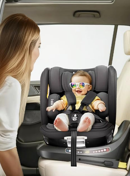 Feakaou 360 Car Seat with ISOFIX - for Newborn to 12 Years Children, i-Size (ECE R129/E4) Rotating Swivel Baby Car Seat,Group 0+1/2/3 (40-150cm),Rear Facing for Longer from Birth to 4 Years.Black.