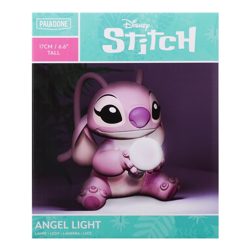 Pink Disney Lilo and Stitch angel light lamp by Paladone, bedside night light with collectible Disney character design.