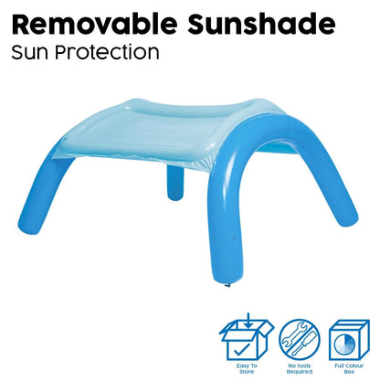 Bestway inflatable paddling pool for toddlers with shade canopy, perfect for outdoor garden play for ages 2 and up.