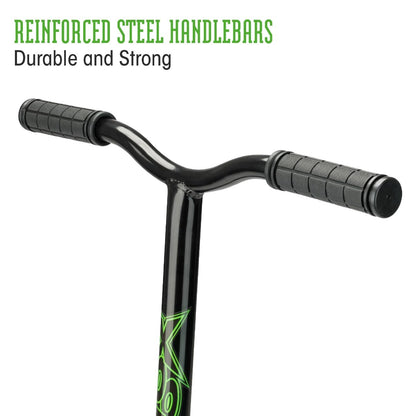Xootz Shred 2.0 Stunt Scooter - Adult & Kids Kick Scooter, Lightweight 360° Stunts, Beginner to Intermediate, Steel T-Bar & Grip Tape Deck, Ages 5+, Multiple Designs, Green