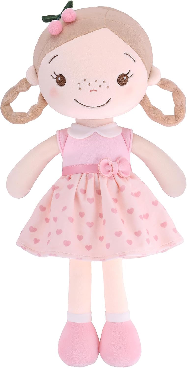 GAGAKU Soft Baby Doll Toys (16'') for Girls, My First Baby Rag Dolls for +3 Year Old Girl Birthday Gift Plush Doll Toys Machine Washable Baby Doll for Toddler Kids Infants (16-inch Cherry Girl)
