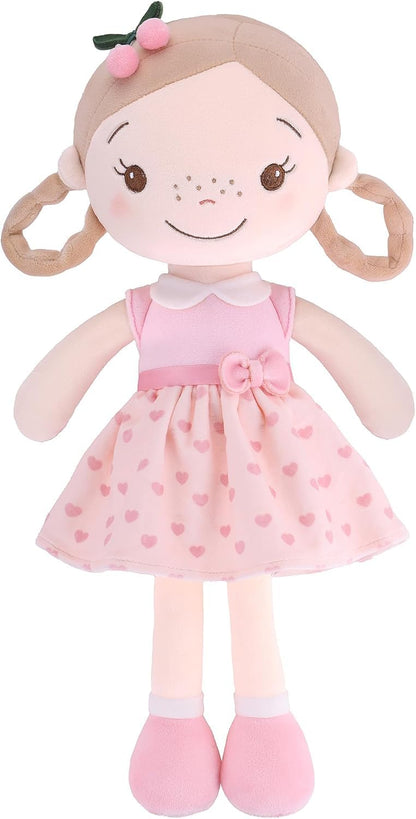GAGAKU Soft Baby Doll Toys (16'') for Girls, My First Baby Rag Dolls for +3 Year Old Girl Birthday Gift Plush Doll Toys Machine Washable Baby Doll for Toddler Kids Infants (16-inch Cherry Girl)