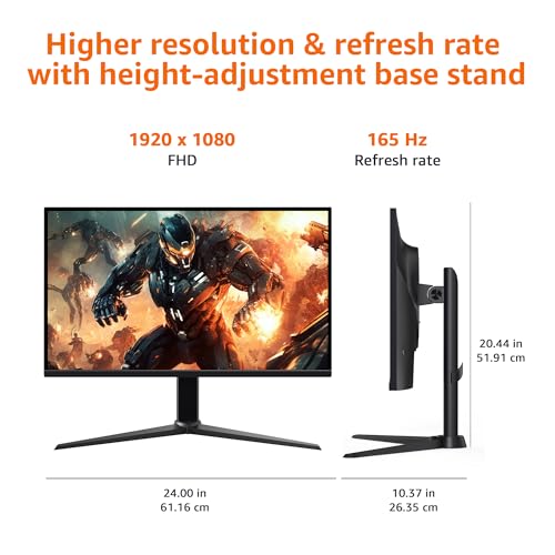 Amazon Basics 27-inch Gaming Monitor, FHD 1080P, 165 Hz, VESA Compatible, Adaptive sync, 1 ms response, Black