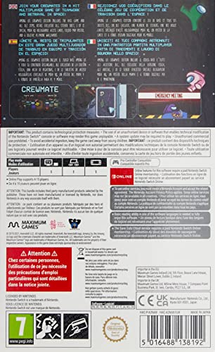 Colorful Among Us Crewmate Edition Nintendo Switch game cartridge with game artwork and branding by innersloth.