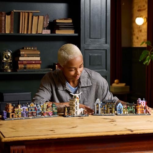LEGO Harry Potter Diagon Alley set featuring microscale shops and 12 microfigures, ideal for adult collectors.