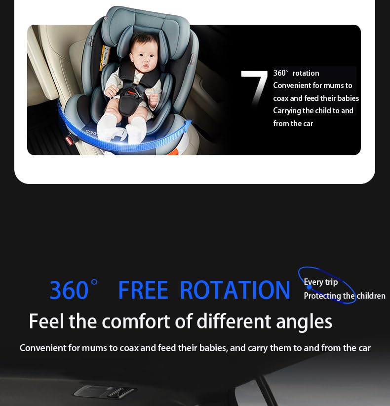 Veitoalioy Baby Car Seat with One-Touch Rotation, Adjustable and Easy to Install Infant Carrier, Forward Facing and Rear Facing Carriers with one-Hand Rotation Feature (Grey with Pedal Stand)