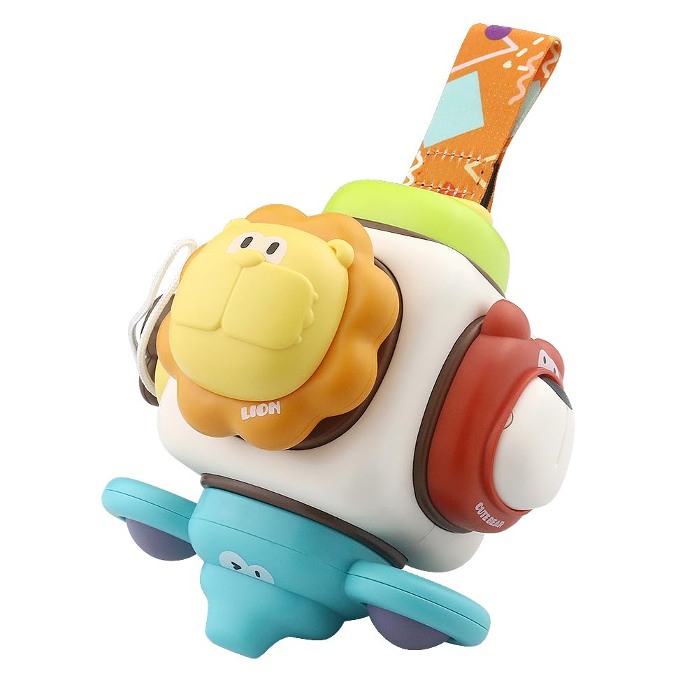 caterbee baby stroller hanging toy with colorful animal figures and teething features, clip-on mobile for infants' entertainment