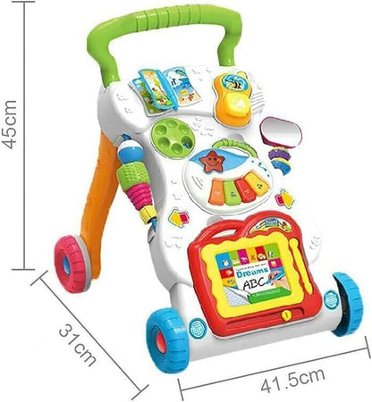 M.J COMFY-LIFE baby walker with music and activity features, multifunctional push walker and sit-play toy for early learning.