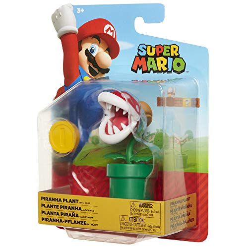 Nintendo Jakks Pacific Piranha Plant figurine with question box, multicoloured, 10 cm, detailed collectible toy from the Super Mario series.