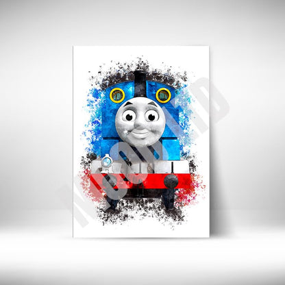 Thomas Tank Engine characters watercolour splash effect wall prints, set of 9 unframed A4 (21cm x 29.7cm) Thomas Tank Engine characters cartoon wall art prints, watercolour effect prints for kids room