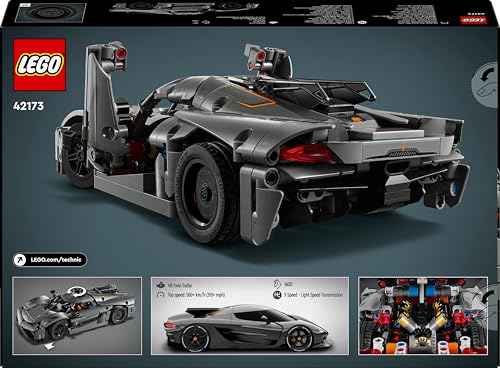 LEGO Technic Koenigsegg Jesko Absolut grey hypercar model kit with detailed buildable design for kids and engineering enthusiasts.