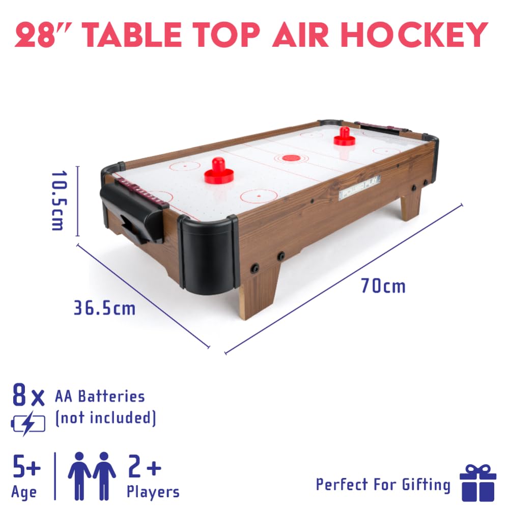 Power Play | Air Hockey Table Game, Wooden Portable Table Toys Game for Kids and Adults, 28inches, Brown