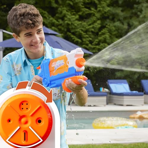 Nerf Super Soaker Flip Fill water blaster in multicolor, garden water toy with 887ml capacity for outdoor fun.