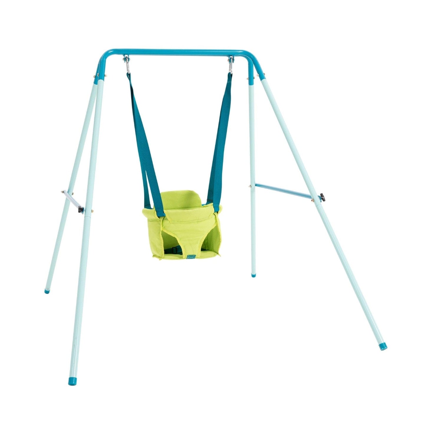 TP Toys foldaway baby swing with powder-coated metal frame, non-slip feet, suitable for indoor or outdoor use, ideal for babies 6 months+