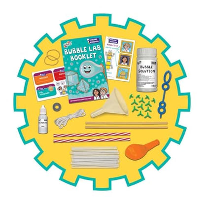 Galt Bubble Lab science kit for kids with experiment guide, featuring 3D bubbles and water tricks for children aged 5 and up.