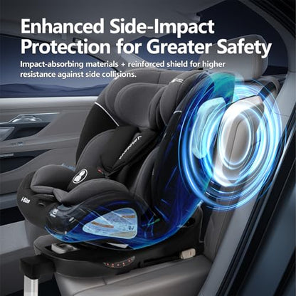 Vasacava Baby Car Seat 360° Rotating i-Size R129 ISOFIX with Support Leg Newborn to 12 Years Side Impact Protection Adjustable Headrest & Recline Group 0+1+2+3 Suitable from 40–150cm
