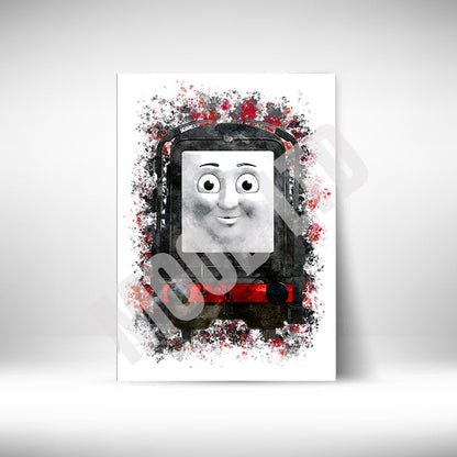 Thomas Tank Engine characters watercolour splash effect wall prints, set of 9 unframed A4 (21cm x 29.7cm) Thomas Tank Engine characters cartoon wall art prints, watercolour effect prints for kids room