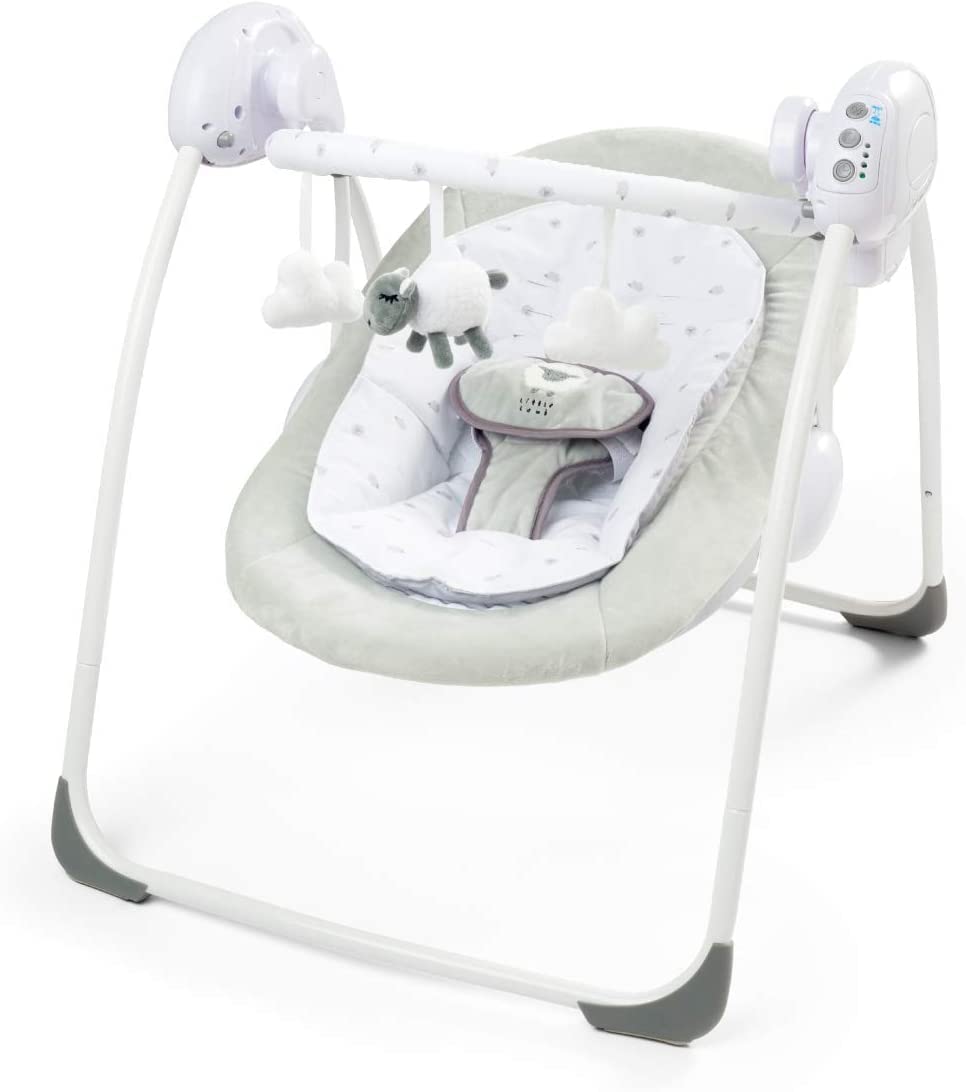 LADIDA folding baby swing with sweet little lamb design, soothing music, suitable for newborns, soft fabric and secure frame