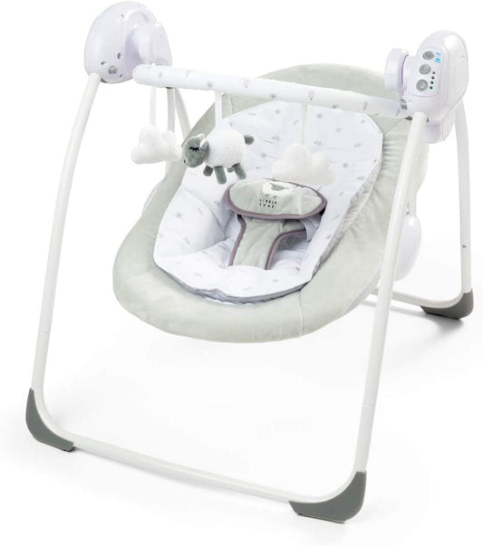 LADIDA folding baby swing with sweet little lamb design, soothing music, suitable for newborns, soft fabric and secure frame