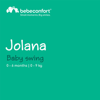 Bebeconfort Jolana, Electric Baby Swing, 0-6 Months (9 kg), Automatic Motion Detection, 12 Sooting Songs, 5 Nature Sounds, Adjustable Backrest, 2 Recline Positions, Tinted Graphite