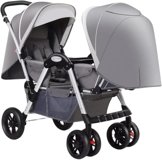 Double Baby Stroller Tandem Carriage For New Umbrella Twist Stroller Pushchair Shock Absorbing Twin Baby Pram Stroller For Infant And Toddler Car Seat And Lie Down, Grey a