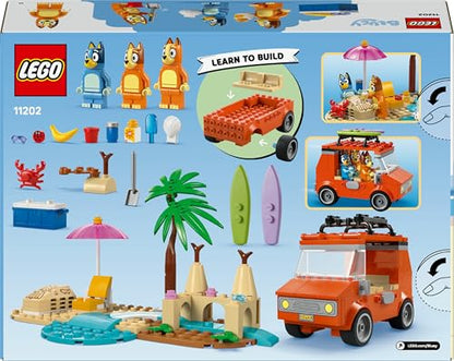 LEGO Bluey: Bluey's Beach & Family Car Trip Toy with 3 Minifigures incl. Bingo & Chilli, plus 2 Surfboards, a Sand Castle & Fun Accessories - Birthday Gift for 4+ Year Old Girls & Boys - 11202