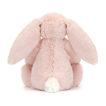 Little Jellycat Blossom Cherry Bunny Soft Toy with floral patterns and floppy ears, sitting on a soft surface.