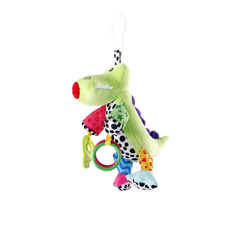 MEERO LONDON Crocodile clip-on pram toy with teether and sensory features for newborn babies, suitable for boys and girls.