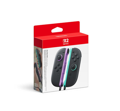 Nintendo Joy-Con controllers in light purple and light green for Nintendo Switch gaming console, showing buttons and colorful design.