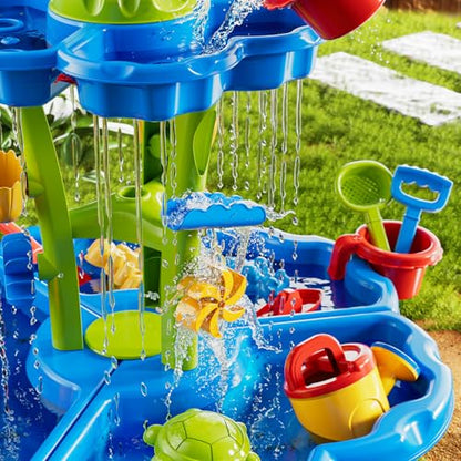 DULONIME 3-Tier Sand and Water Table Toys for Kids Aged 3 4 5 6 7 8, Water Waterfall Sensory Play Table with Beach Toys Accessories, Outdoor Activity Playset for Toddlers 2-4 3-5 4-6, Birthday Gifts