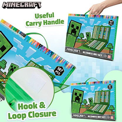 Minecraft Art Supplies for Kids Art Set for Boys Painting Creeper Crayons Paints Markers Oil Pastels Filled Art Case Colouring Sets for Children Travel Case