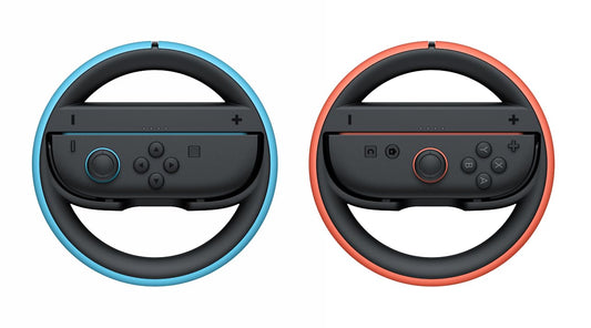 Nintendo Joy-Con wheel pair for Nintendo Switch controllers, designed for easy grip and enhanced gaming experience.
