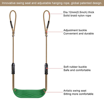 BeneLabel kids swing seat made of hard plastic, green water ripple design, with adjustable rope for indoor or outdoor use.