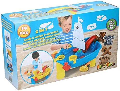 Inside Out Toys Sand and Water Play Table, Pirate Ship with Water Slide and Water Spin Wheel, Plenty of Accessories to enjoy Sand or Water Play
