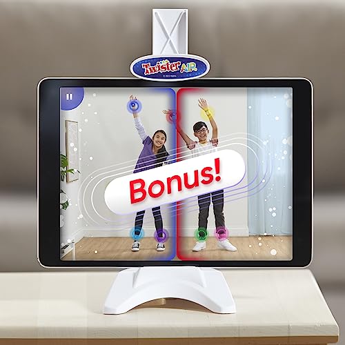 Hasbro Gaming Twister Air Party Game Includes 4 Twister Air Wrist Bands, 4 Twister Air Ankle Bands, Device Stand with clip, base, and post, and Game Rules For Ages 8+ Years