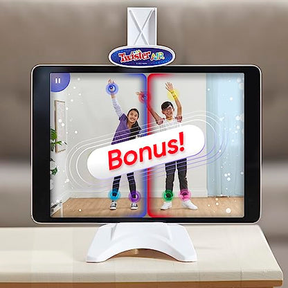 Hasbro Gaming Twister Air Party Game Includes 4 Twister Air Wrist Bands, 4 Twister Air Ankle Bands, Device Stand with clip, base, and post, and Game Rules For Ages 8+ Years
