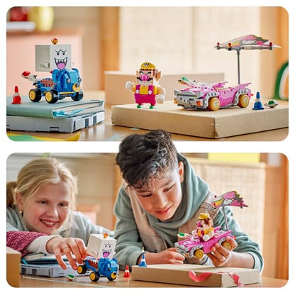 LEGO Super Mario Wario & King Boo interactive figures with 2 cars for play and display, suitable for ages 8 and up.