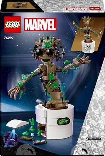 LEGO Marvel Dancing Groot action figure, interactive buildable toy for kids, featuring Guardians of the Galaxy character design.